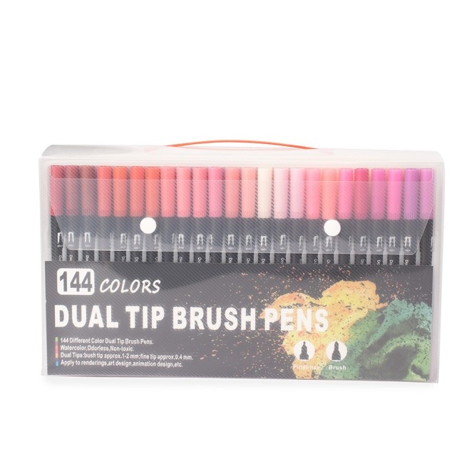 Kit Canetinhas Ponta Dupla Com 144 Cores Personalizada