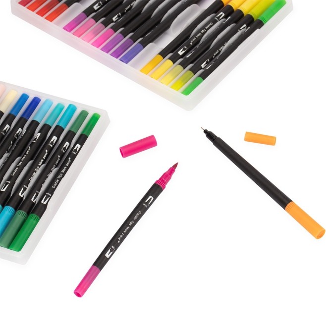 Kit Canetinhas Ponta Dupla Com 144 Cores Personalizada