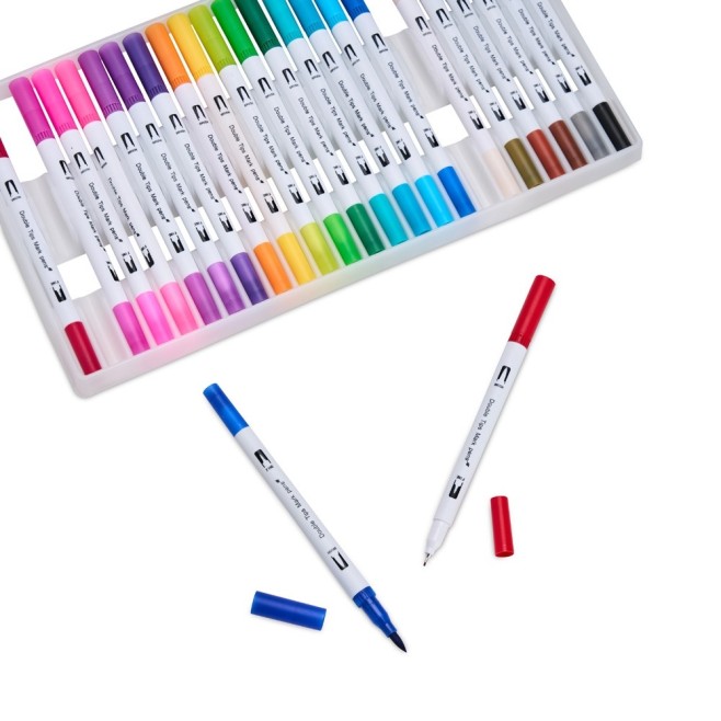 Kit Canetinhas Ponta Dupla Com 24 Cores Personalizado