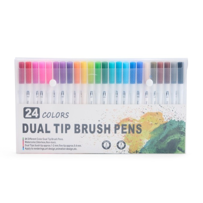 Kit Canetinhas Ponta Dupla Com 24 Cores Personalizado