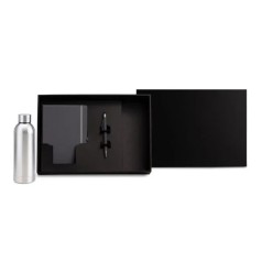 Kit Garrafa, Caderno E Caneta - Cinza/Prata - 3 Pçs Personalizado