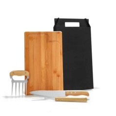 Kit Para Churrasco Em Bambu / Madeira / Inox - 4 Peças Personalizado